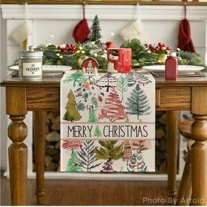 Merry Christmas Table Runner - Festive Multicolor Design